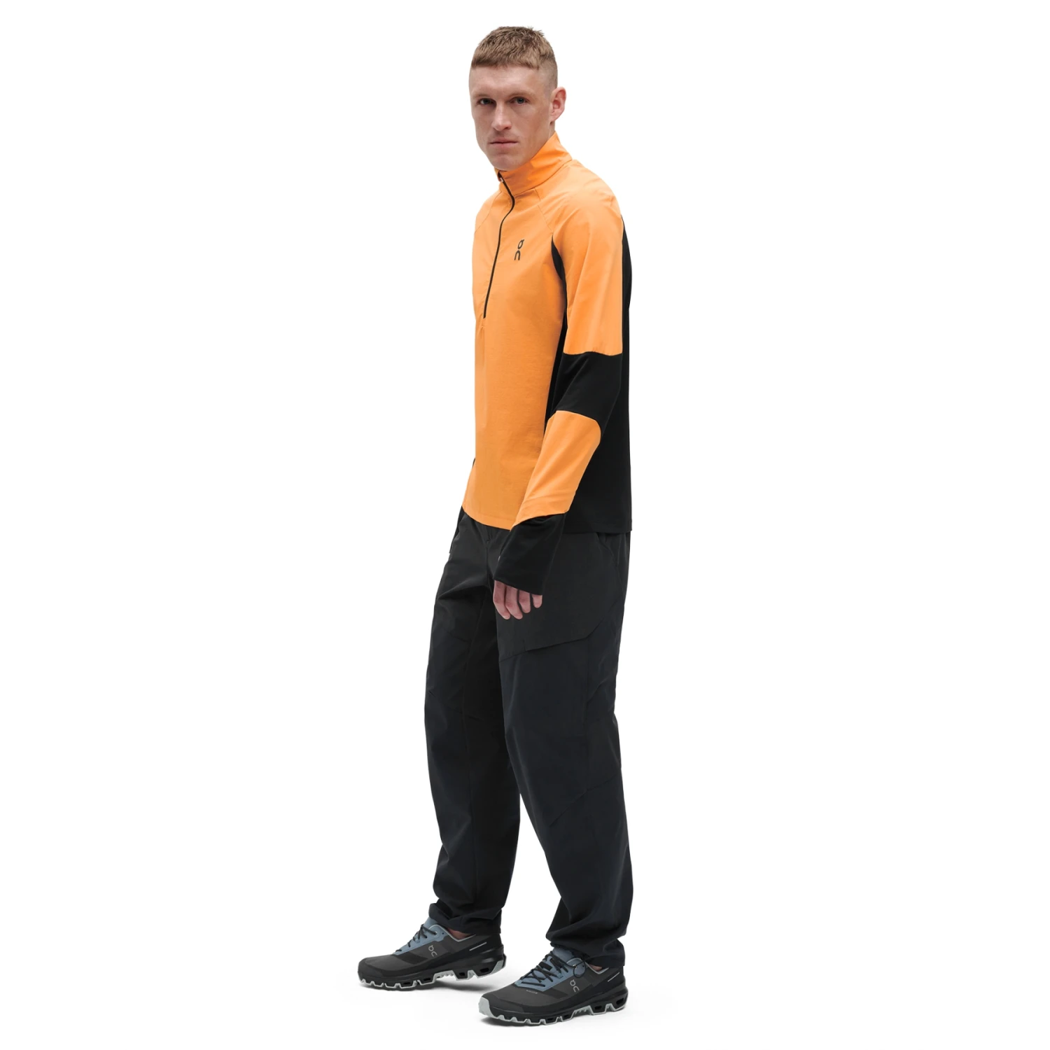 On Running On Trail Breaker Long Sleeve Running Shirt - Mango & Black 4 On Running On Trail Breaker Long Sleeve Running Shirt - Mango & Black - Image 2